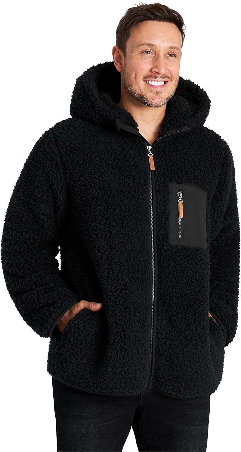 CityComfort Mens Fleece Hoodie, Fluffy Zip Up Fleece Jacket XL Black