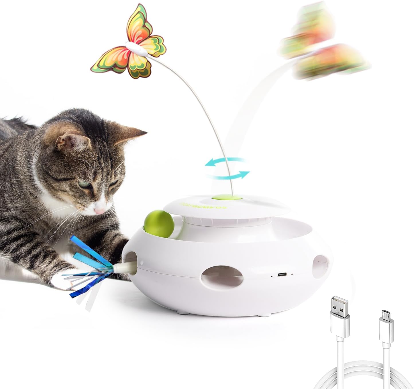 ALL FOR PAWS 3 in 1 Interactive Cat Butterfly Flutter Toy with Rolling Balls, Ra...