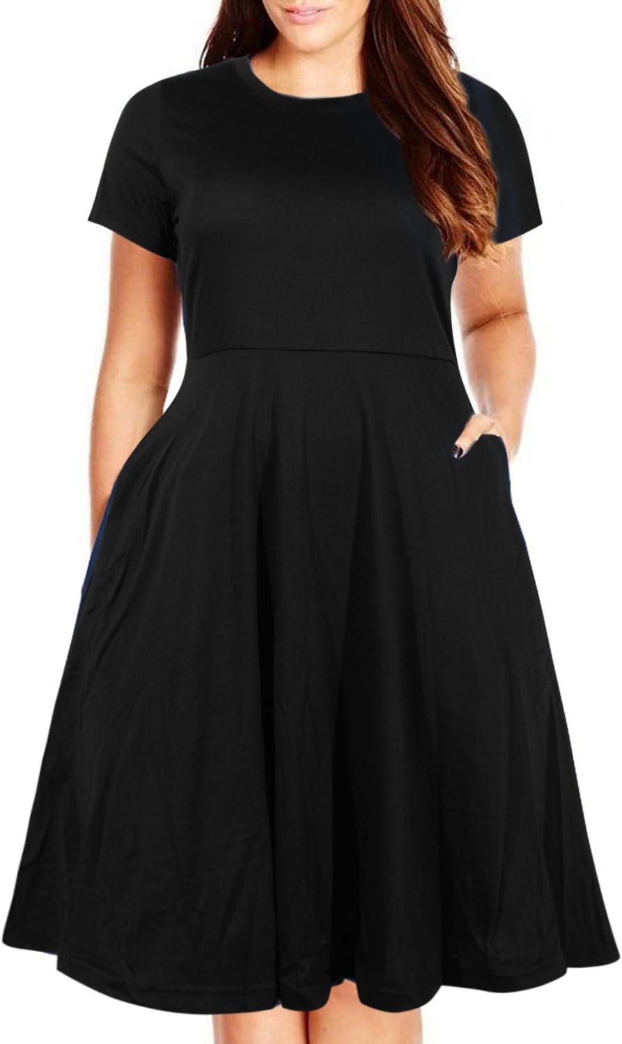 Nemidor Women's Round Neck Summer Casual Plus Size Fit and Flare Midi Dress with...