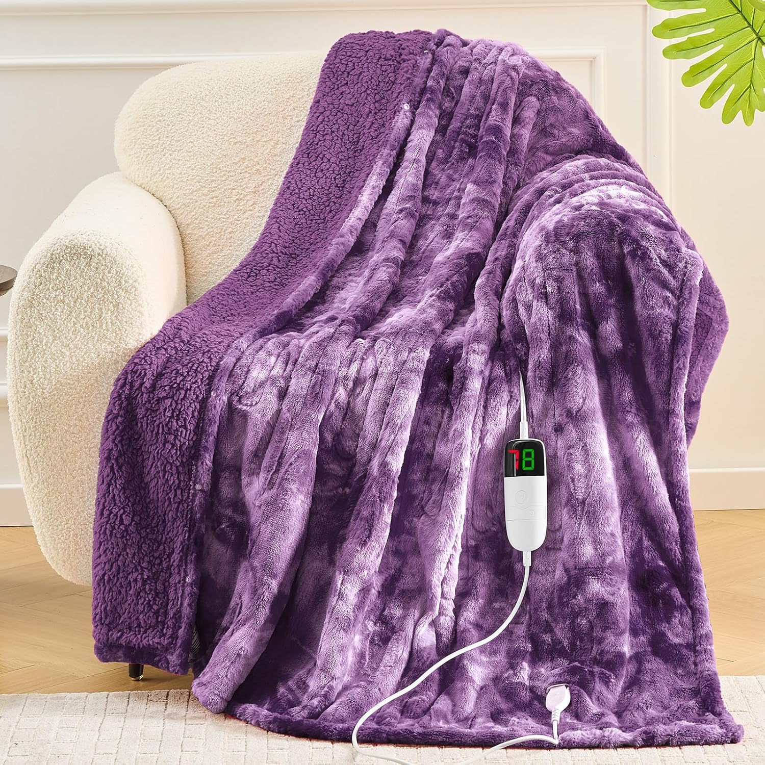 OCTROT Heated Blanket Electric Throw - Fleece Sherpa Heating Blanket for Sofa, F...