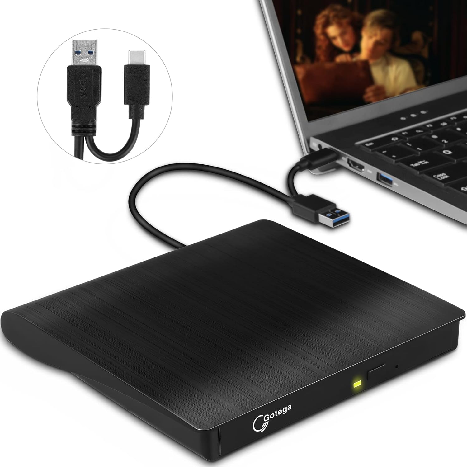 External DVD Drive USB 3.0 TYPE C USB C Portable CD/DVD +/-RW Disk Drive Externa...