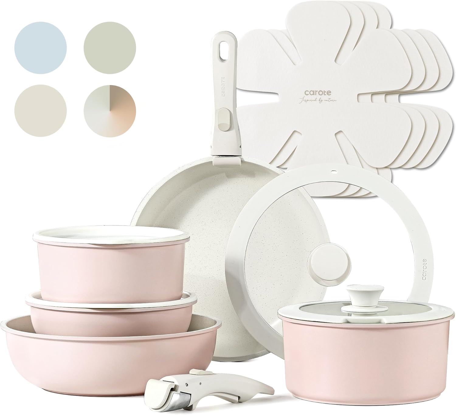 CAROTE Pots and Pans Set, Nonstick Cookware Sets Detachable Handle, 15pcs Induct...
