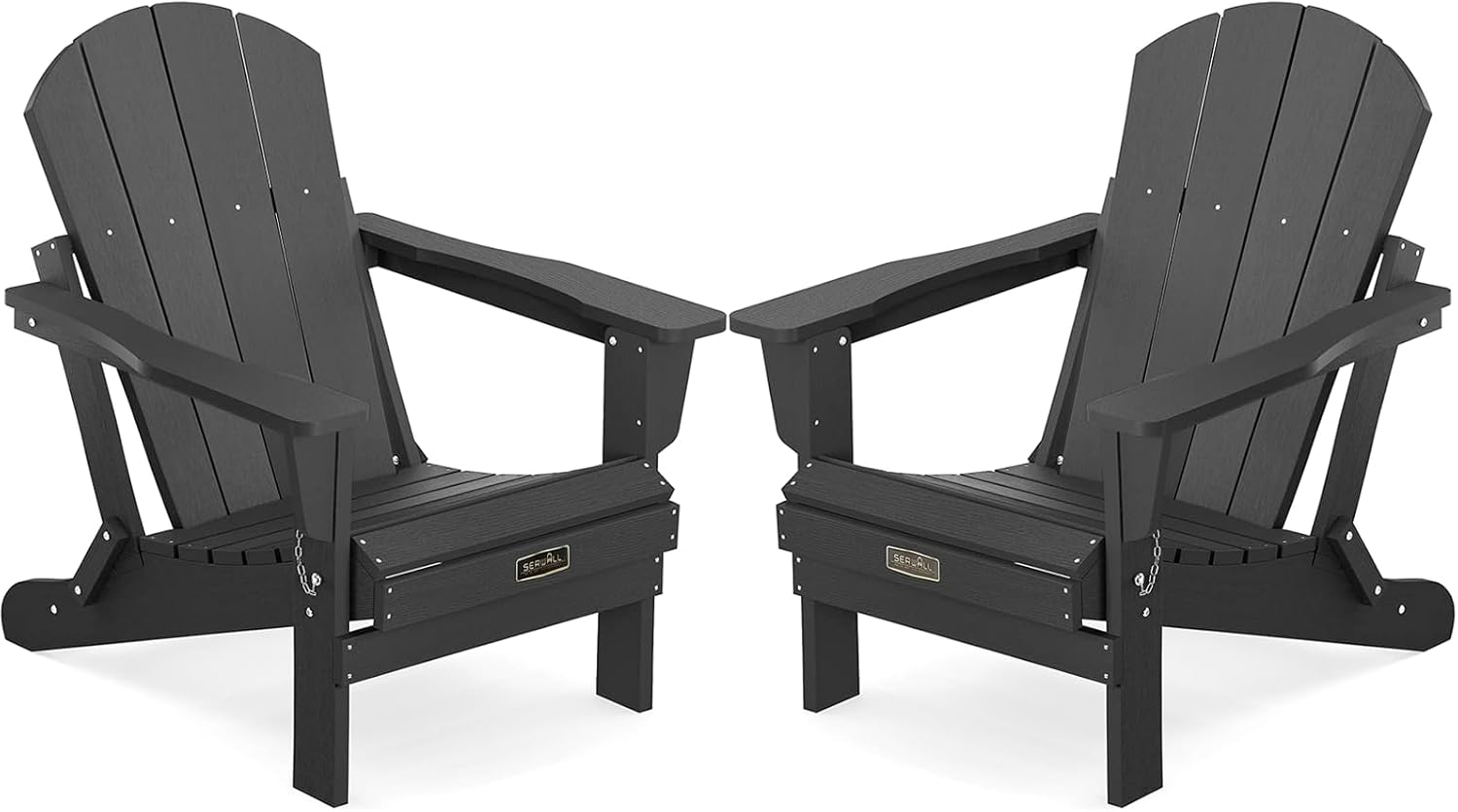 SERWALL Foldable Adirondack Chair Set of 2 for Patio Garden Outdoors Fire Pit-Bl...