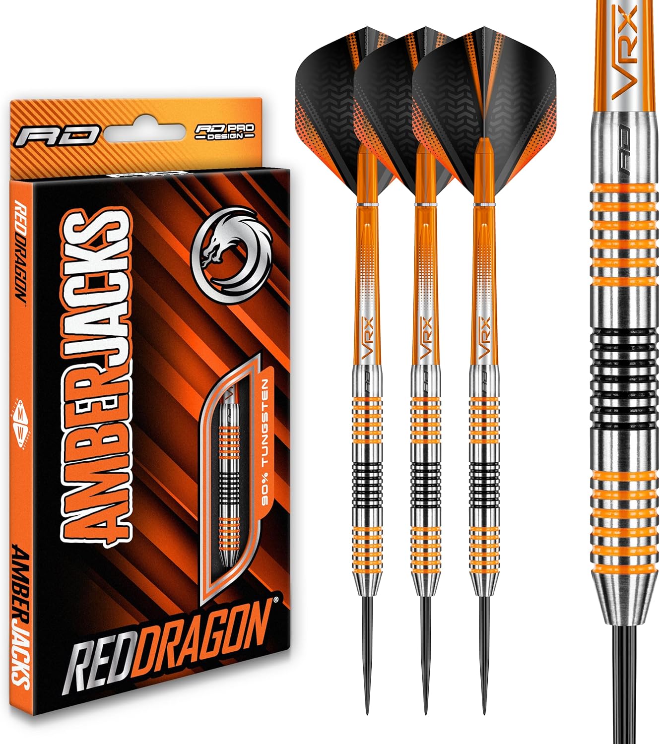 RED DRAGON Amberjack Tungsten Darts Set with Darts Flights & Dart Stems (Shafts)...