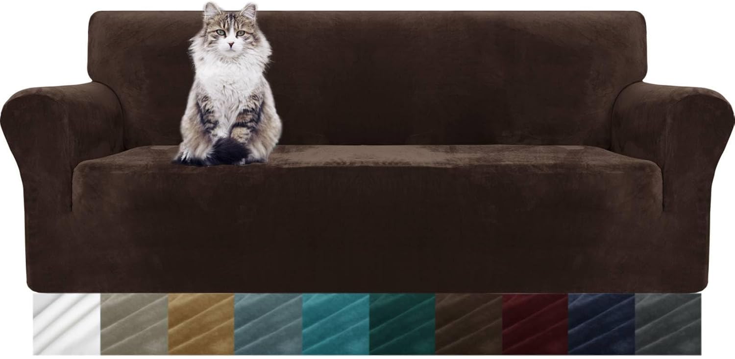 MAXIJIN Thick Velvet Sofa Covers 3 Seater Super Stretch Non Slip Couch Cover for...