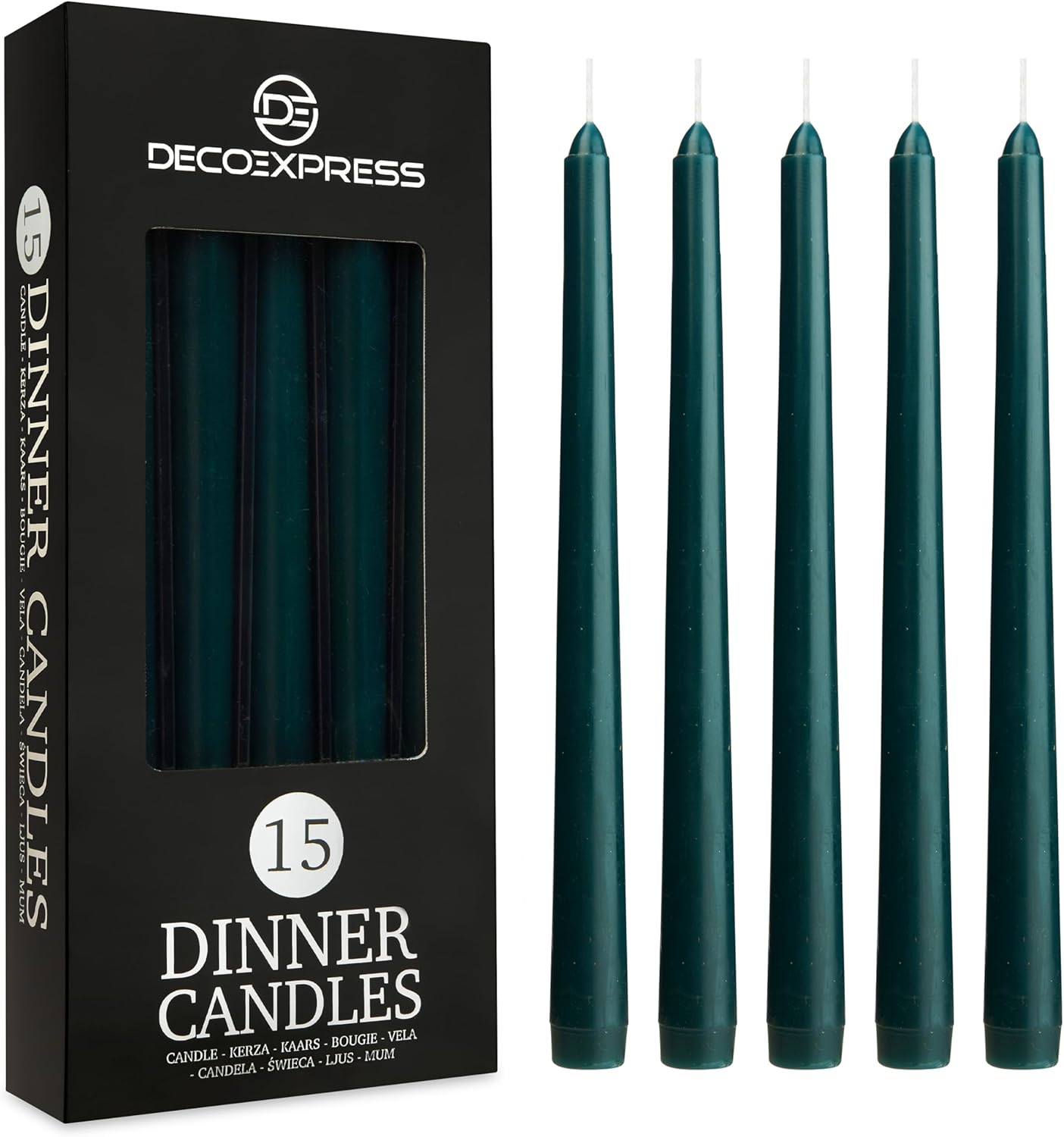 DECO EXPRESS Candles Set Classic Dripless Tapered Metallic Unscented 8H Burning...