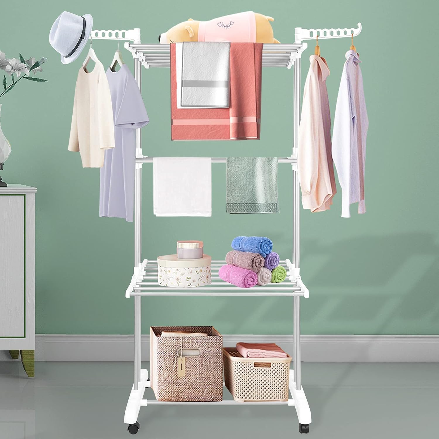 Innotic Clothes Drying Rack Foldable 4 Tier Clothes Airer Stainless Steel Portab...