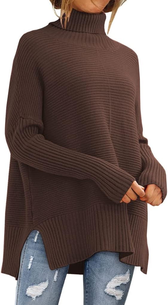 LILLUSORY Women's Oversized Turtleneck Sweaters Fall Batwing Sleeve Ribbed Tunic...