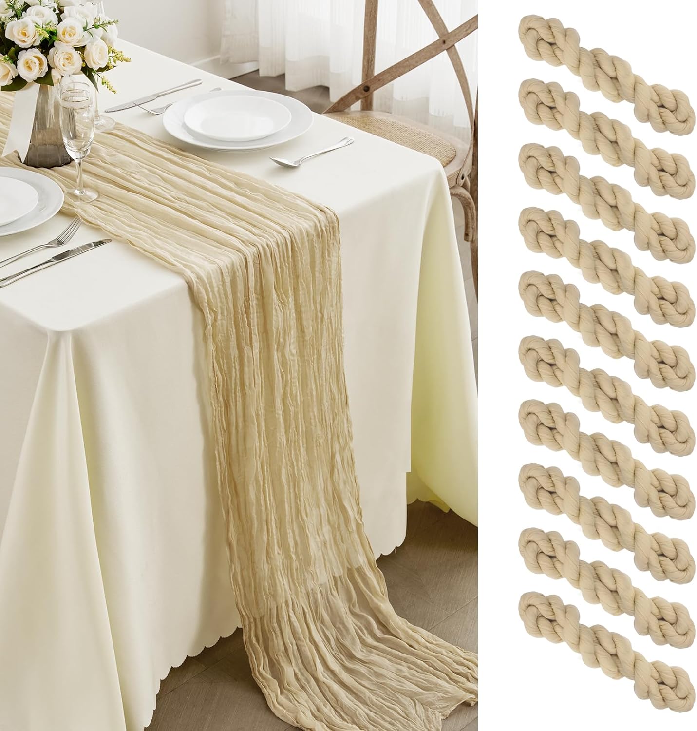 10 Pack Cheesecloth Table Runner - 13.3Ft Beige Boho Gauze Cheese Cloth Table Ru...