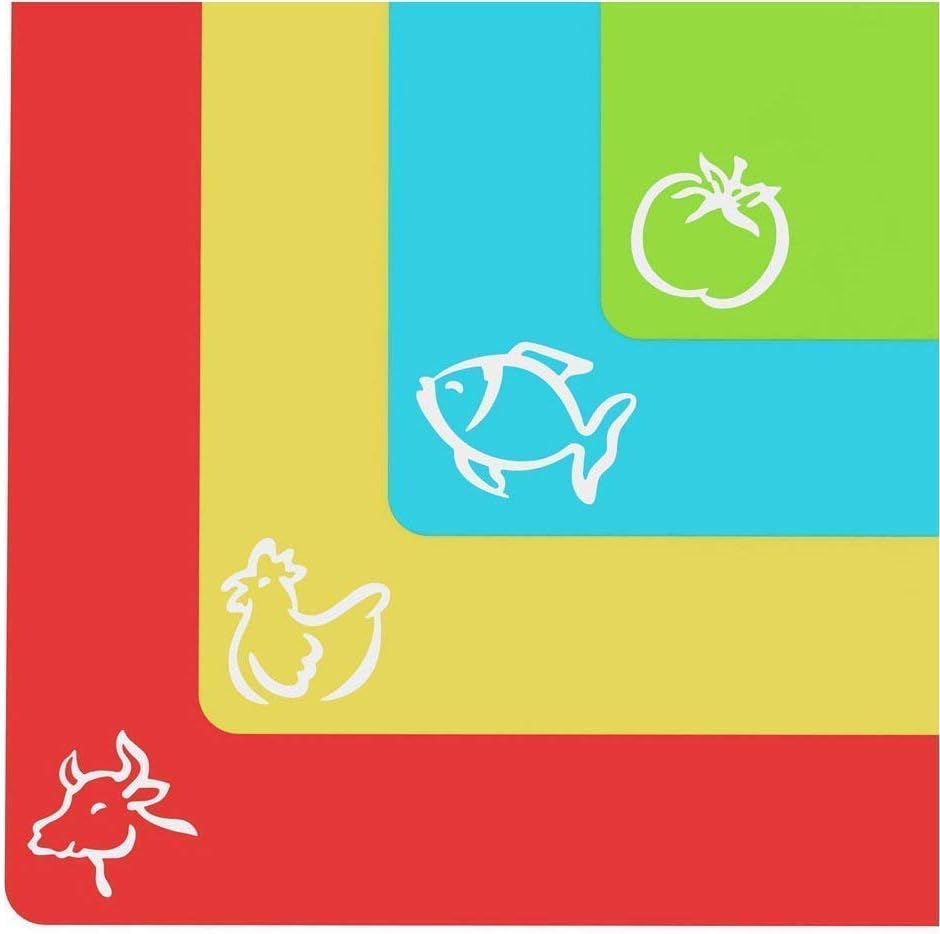Extra Thick Flexible Cutting Mat Set With Food Icons & "EZ-Grip" Back (Set Of 4...