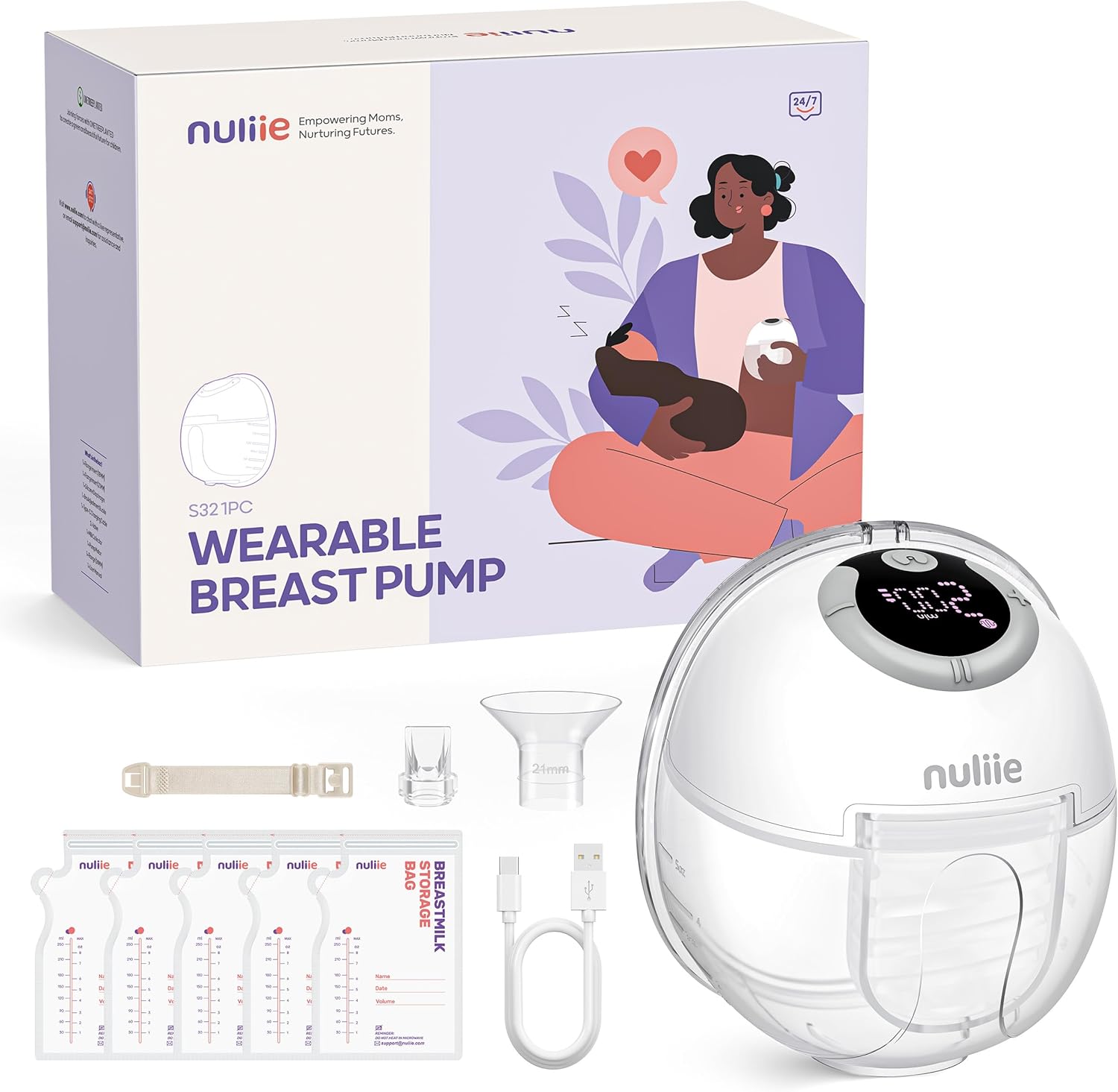 Nuliie Electric Breast Pump Hands-Free S32, Wearable Portable Breast Pumps 4 Mod...