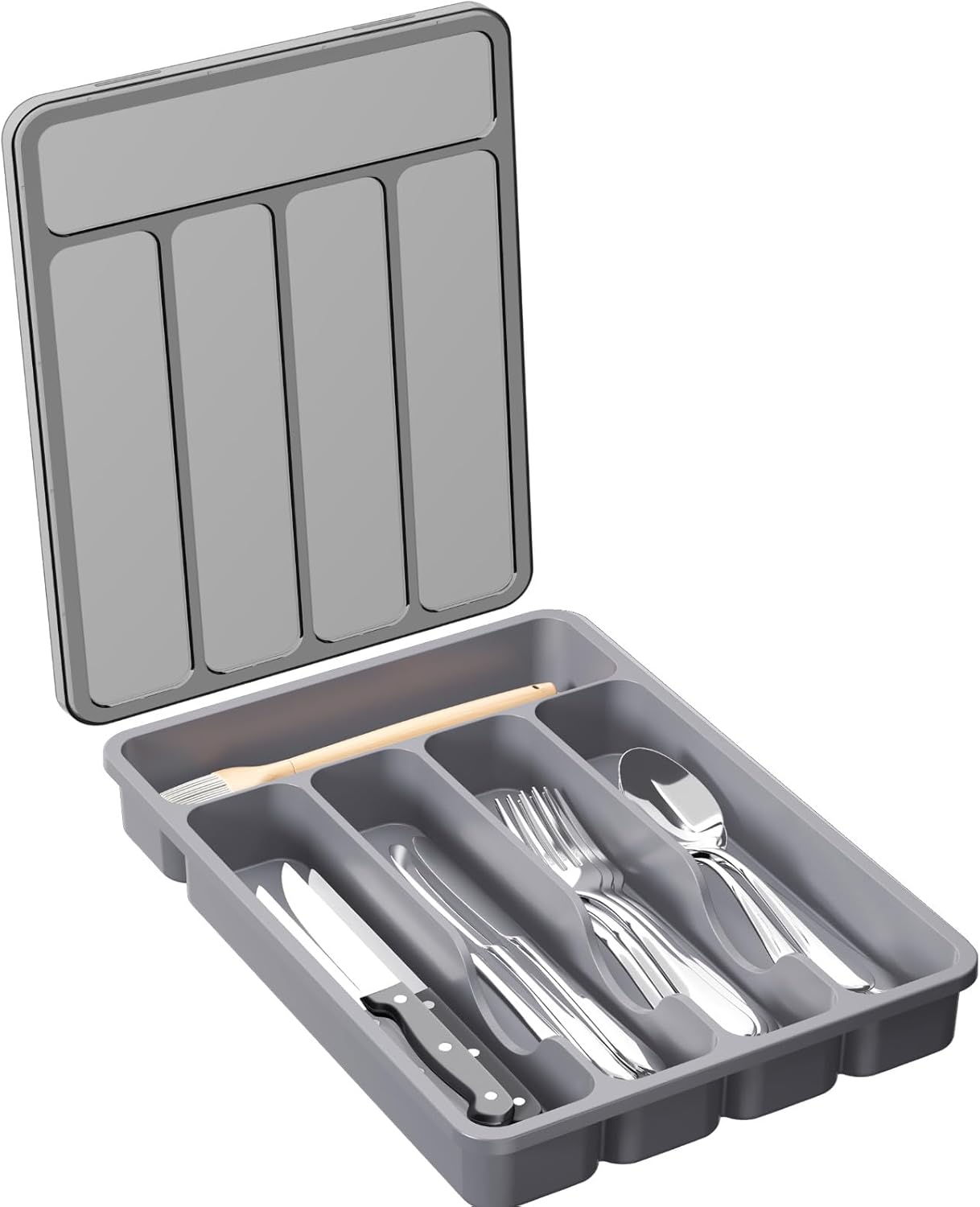 Lifewit Cutlery Drawer Organiser with Lid, Plastic Small Cutlery Tray for Kitche...