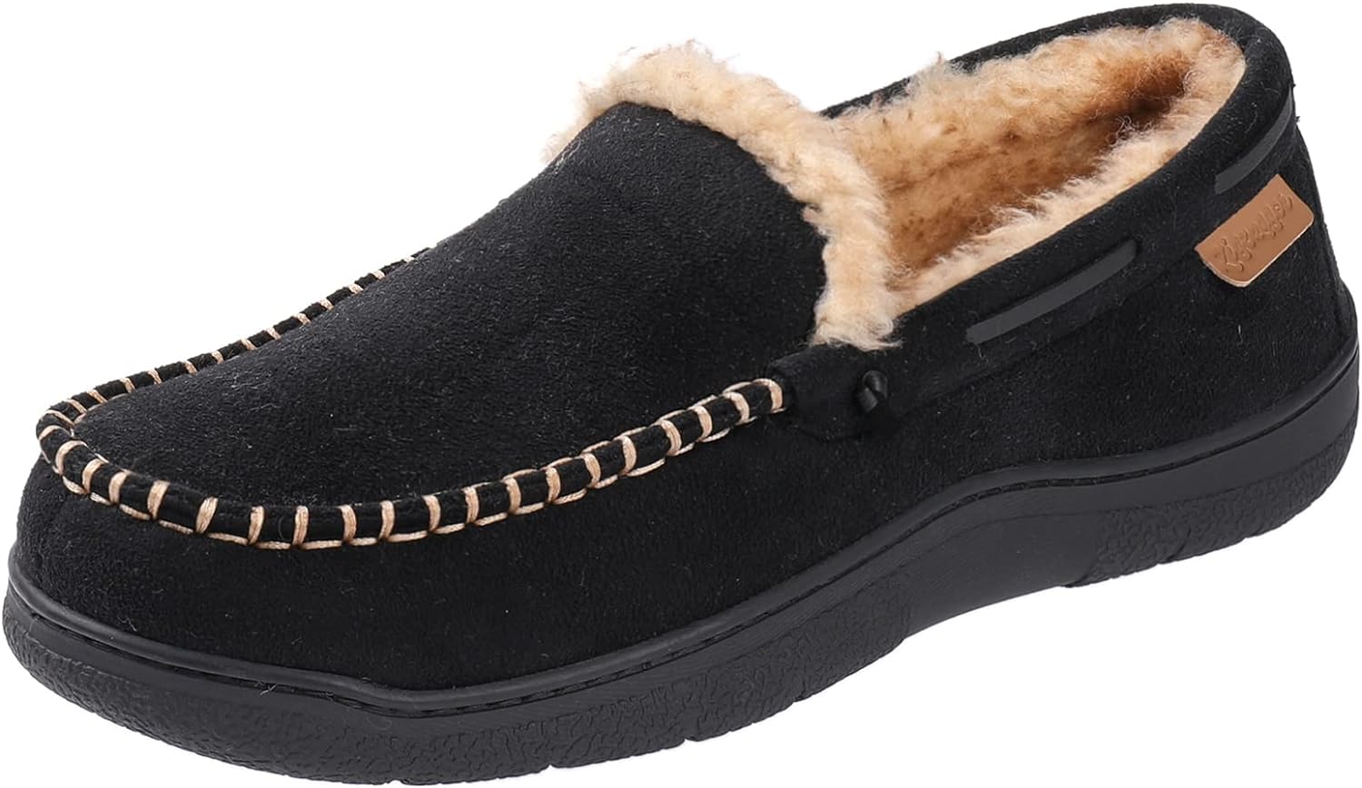 Zigzagger Men's Microsuede Moccasin Slippers Memory Foam House Shoes 10 UK Black