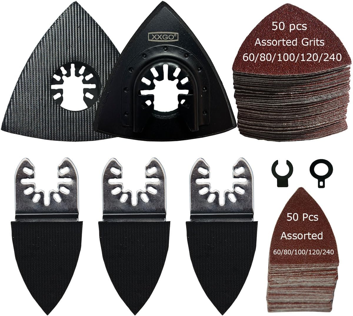 XXGO 105 Pcs Oscillating Multi Tool Sanding Pads Kits 2 Pcs Triangular Sanding P...