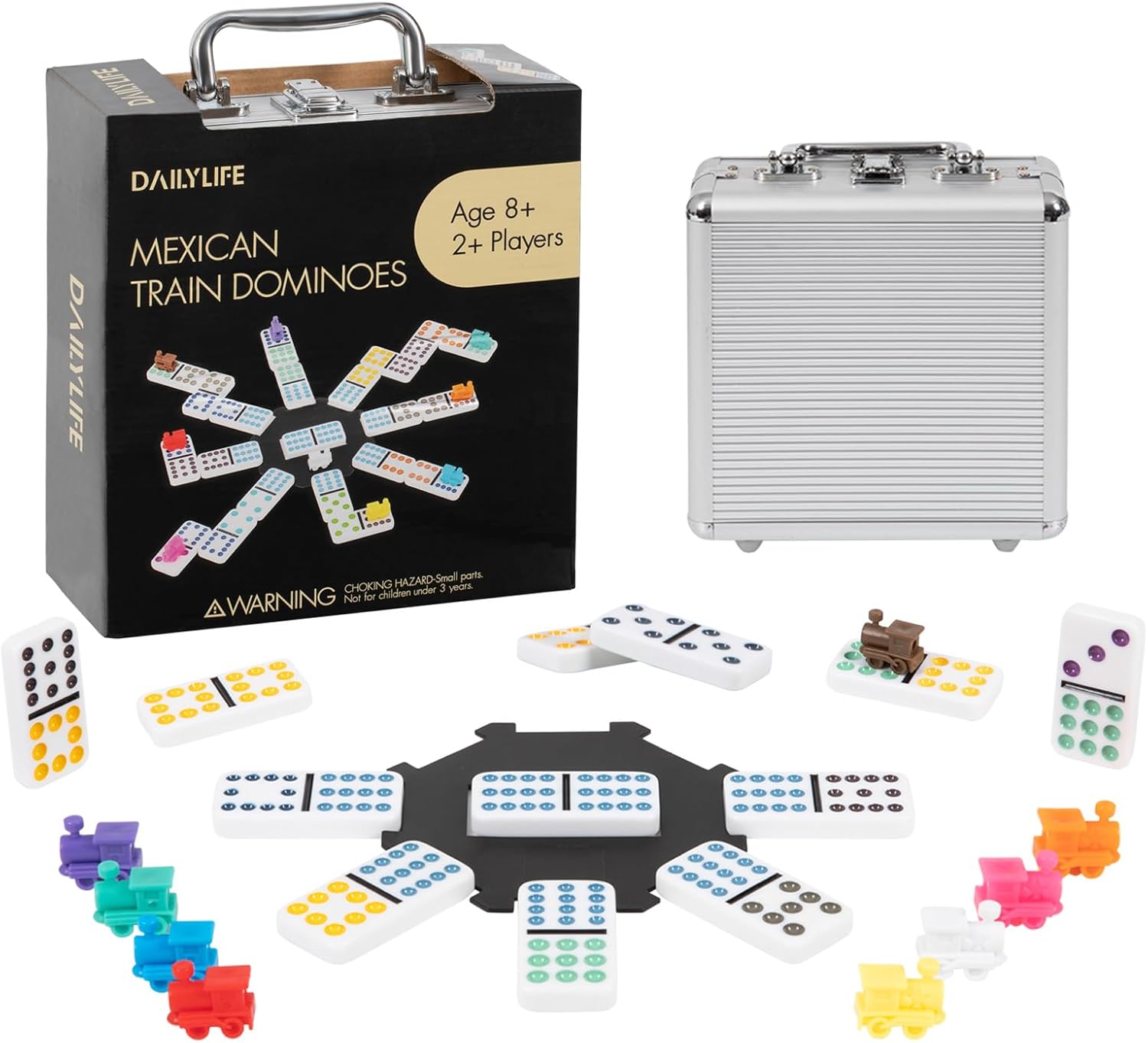 DAILYLIFE Mexican Train Dominoes Set, Double 12 Dominoes Set with Portable Case,...