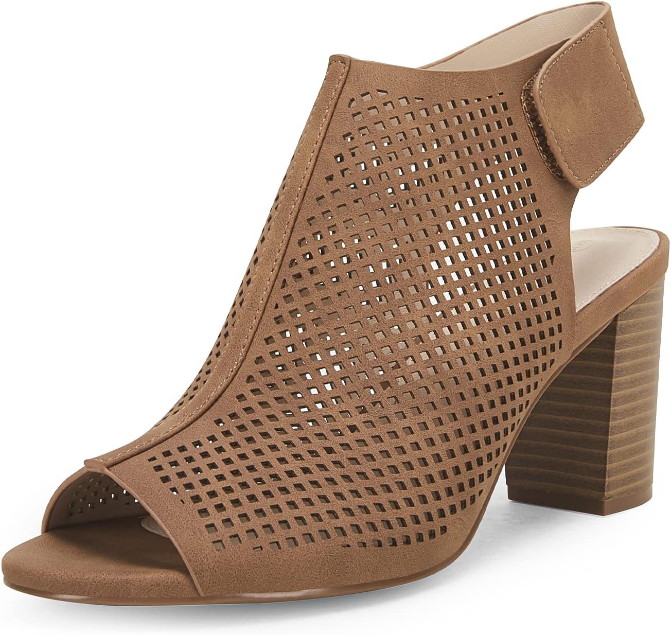 Coutgo Heels for Women Open Toe Boots Cutout Ankle Strap High Heel Chunky Block...