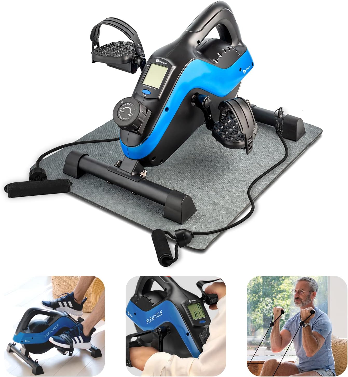 Lifepro 3-in-1 Under Desk Cycle Pedal Exerciser with Resistance Bands - Arm, Foo...