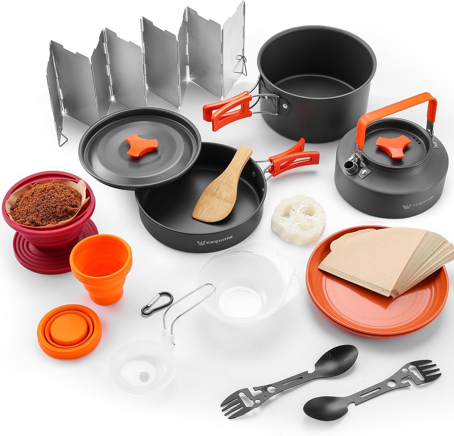 Camping Cooking Cookware Mess Kit - Non-Stick Lightweight Pot Pan Kettle Set wit...
