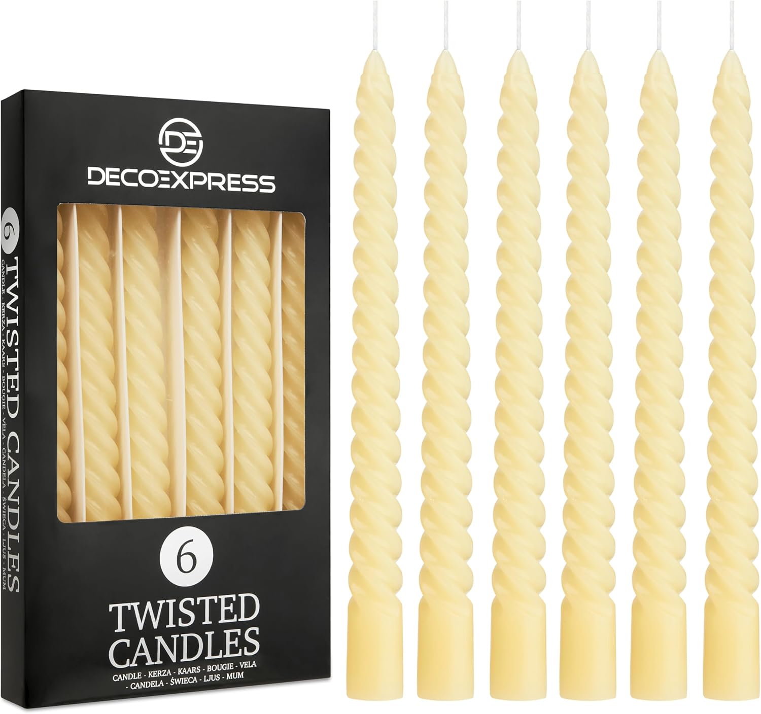 DECO EXPRESS Dinner Candles Pack of 3 or 6 Twisted Candles Coloured Spiral Candl...
