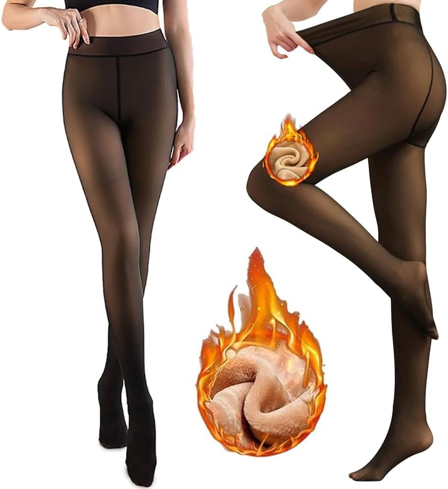 Fleece Lined Tights Fake Translucent Tights Winter Fleece Lined Leggings Women T...