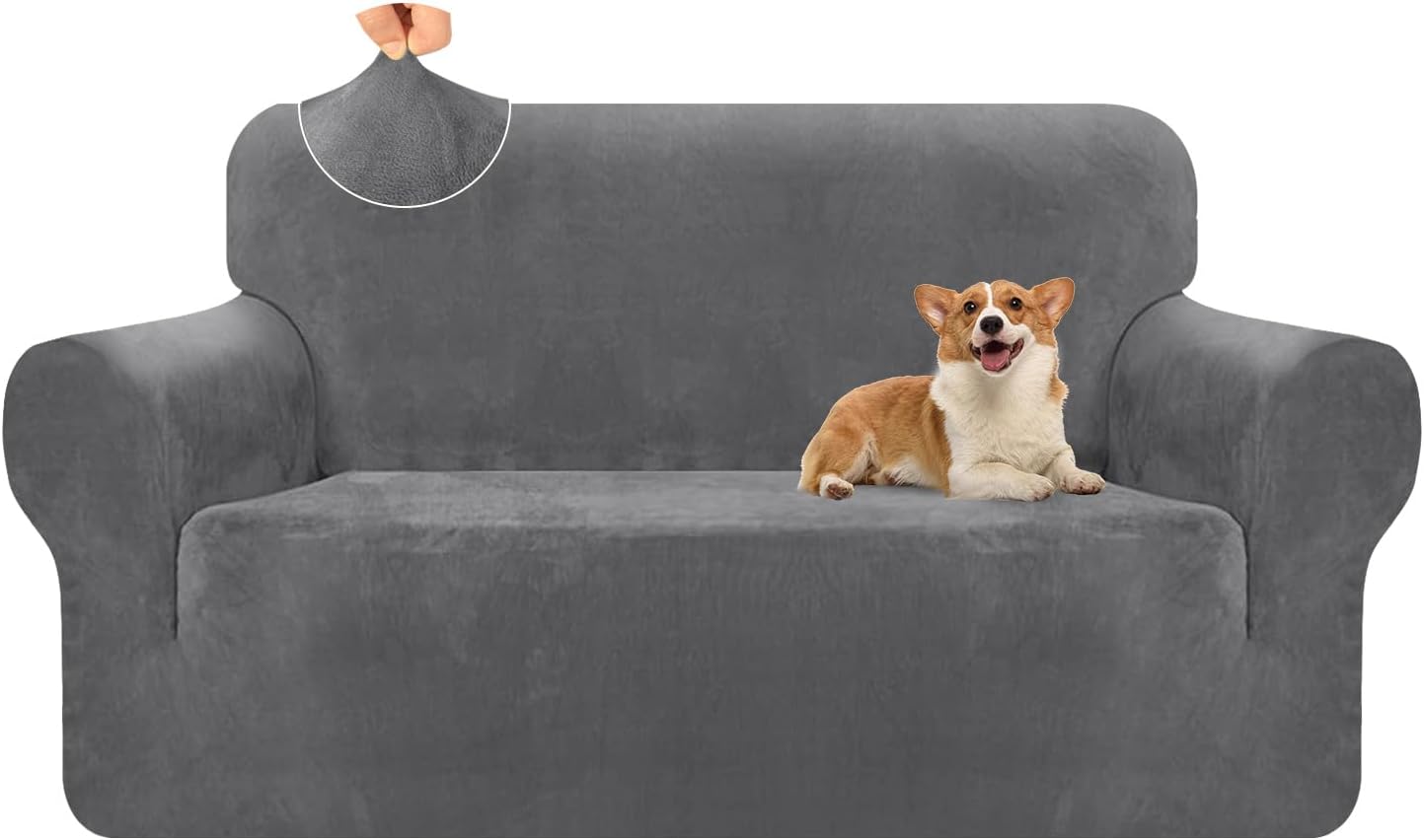 Granbest Luxury Thick Velvet Sofa Cover 2 Seater High Stretch Couch Cover Ski-fr...