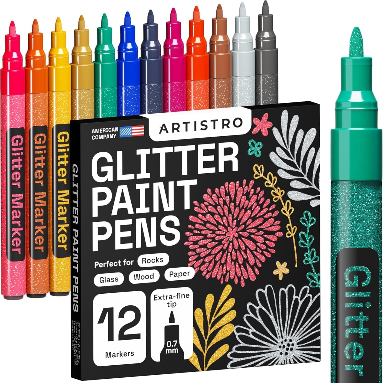 ARTISTRO Glitter Paint Pens for Rock Painting, Stone, Ceramic, Glass, Wood, Fabr...