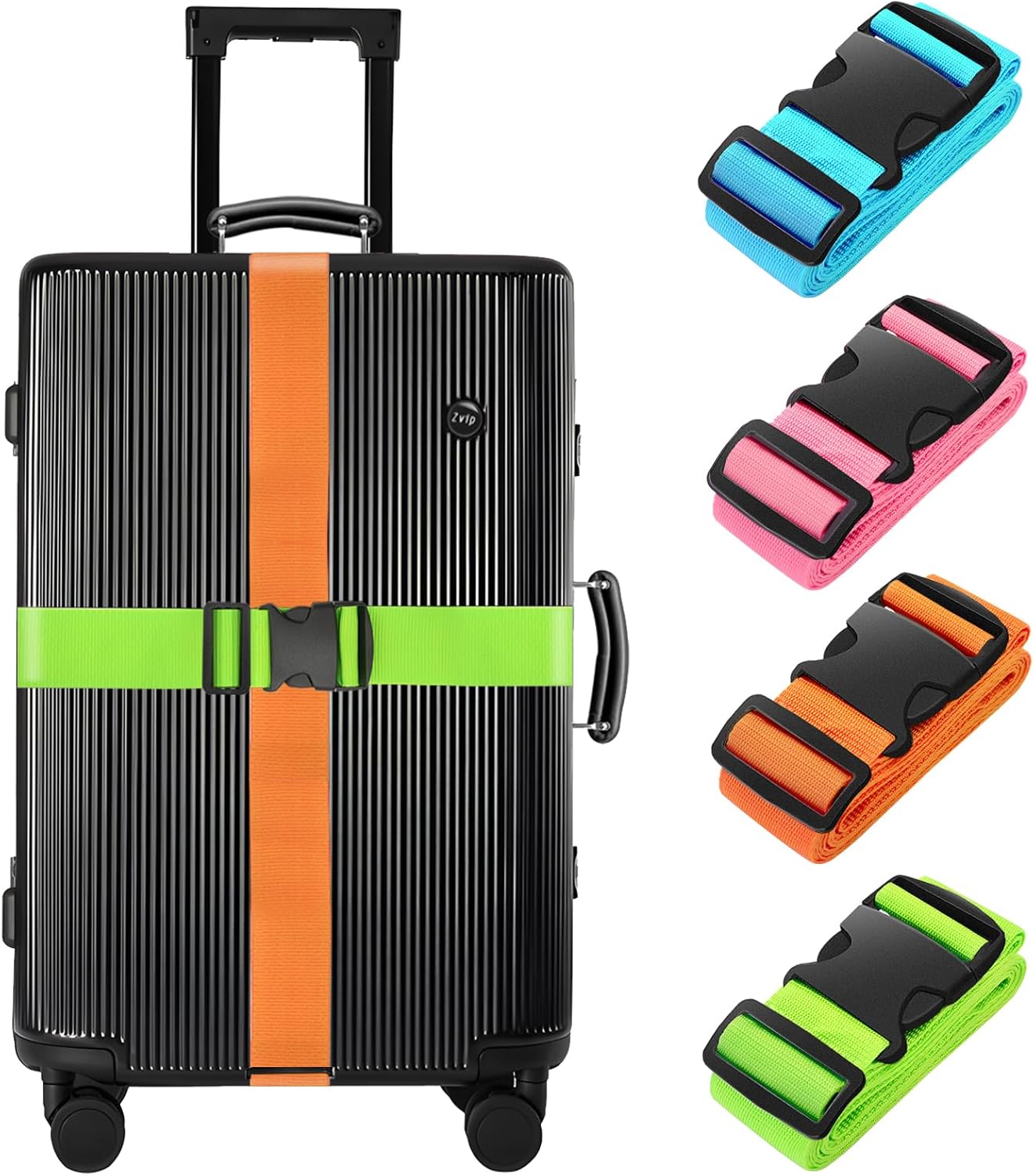 BILIONE 4 Pack Luggage Straps 79" Long Belts Keep Suitcase Secure While Travelin...