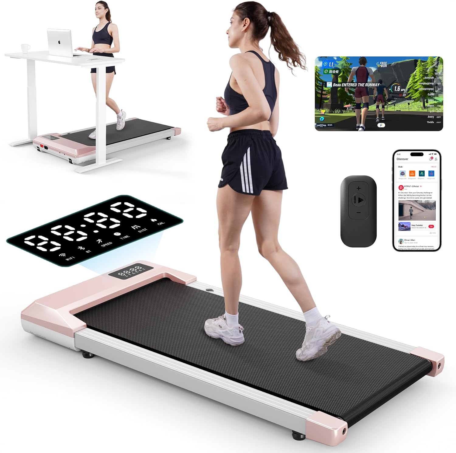 Under Desk Treadmill with APP, Intelligent Walking Pad Treadmill for Home Office...