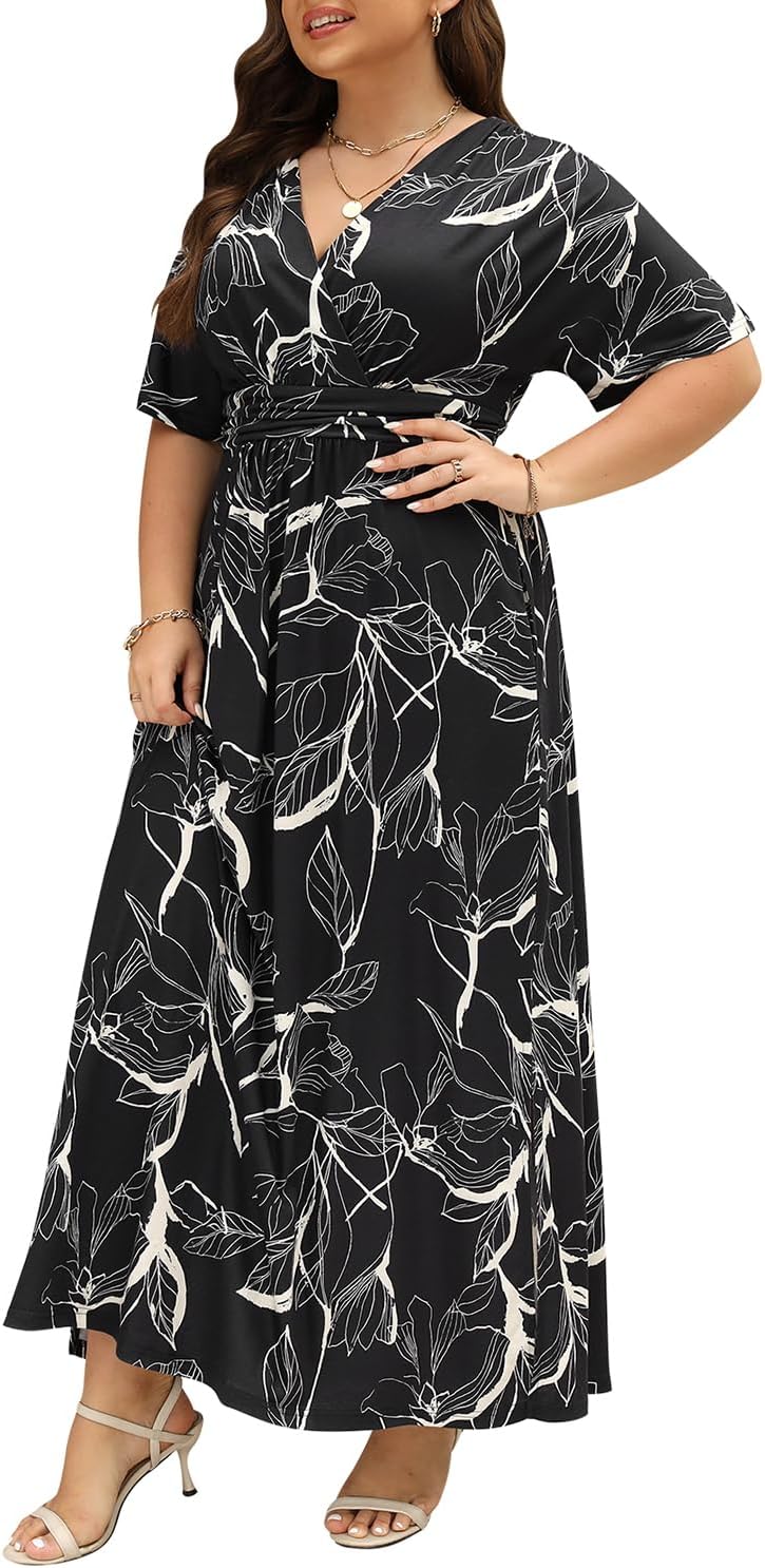 Keluummi Plus Size Wedding Guest Maxi Dress for Curvy Women, Summer Casual Flora...