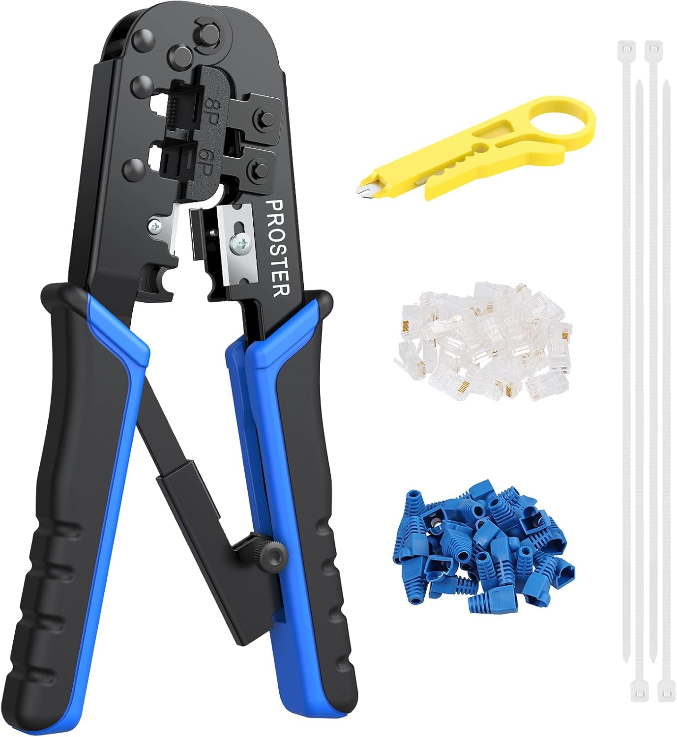 Proster RJ45 Crimping Tool Kit - Cat5 Cat5e Ethernet Crimping Tool with 30pcs RJ...