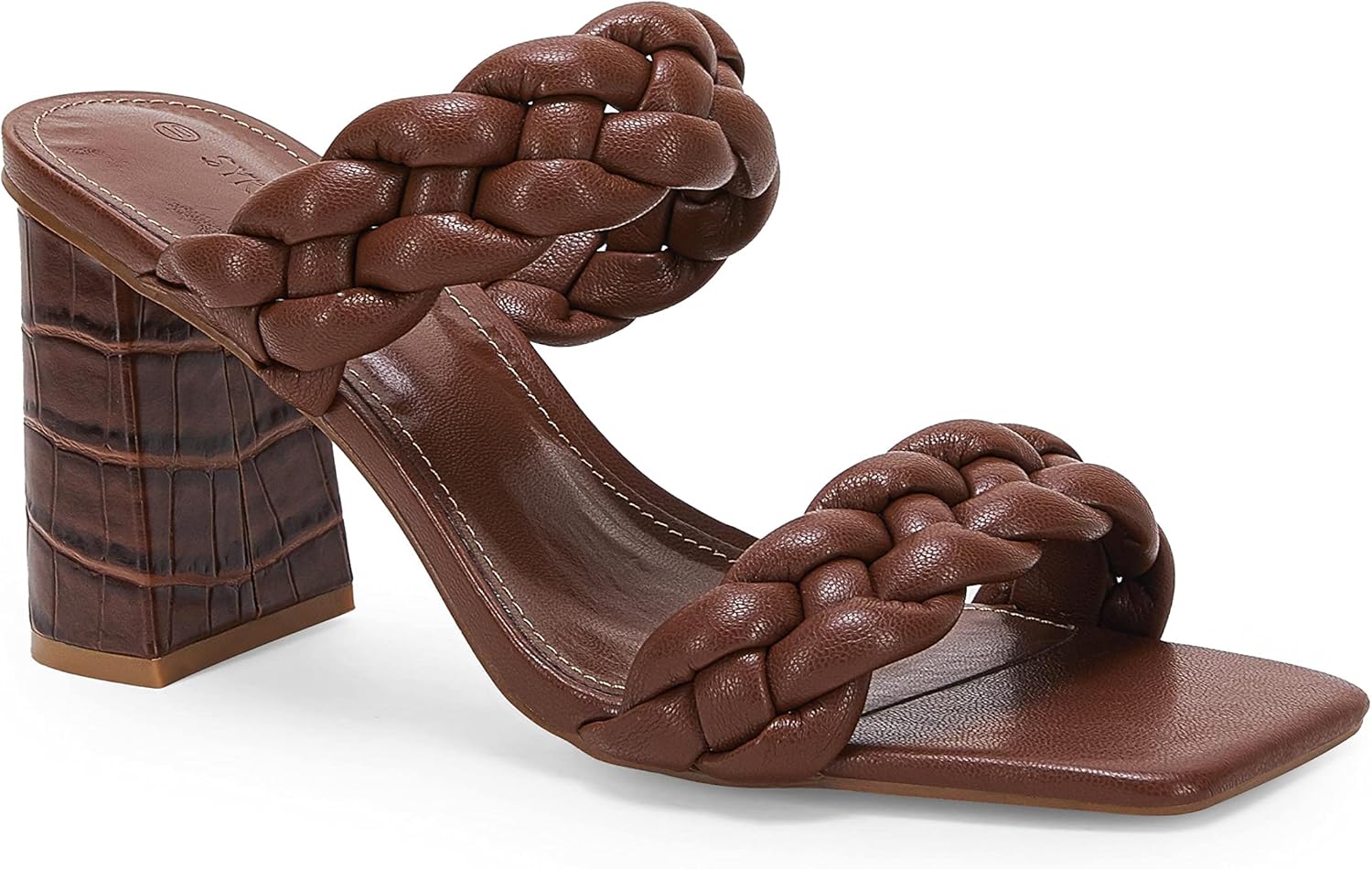 Syktkmx Women's Braided Heeled Sandals Backless Square Open Toe Block Slide Sand...
