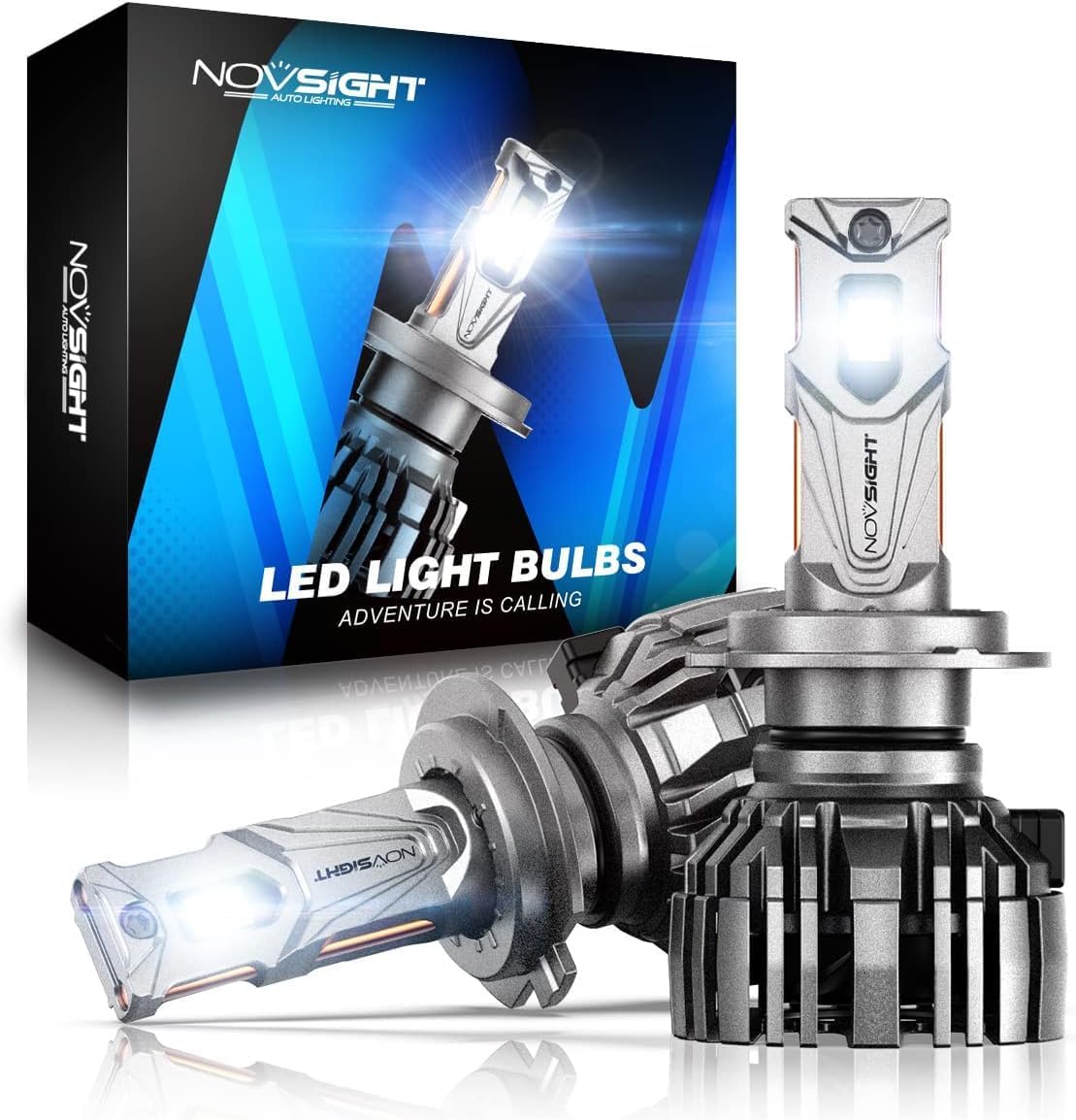 NOVSIGHT H7 LED Headlight Bulbs,140W 30000LM 6500K White H7 Headlight Bulbs,Supe...