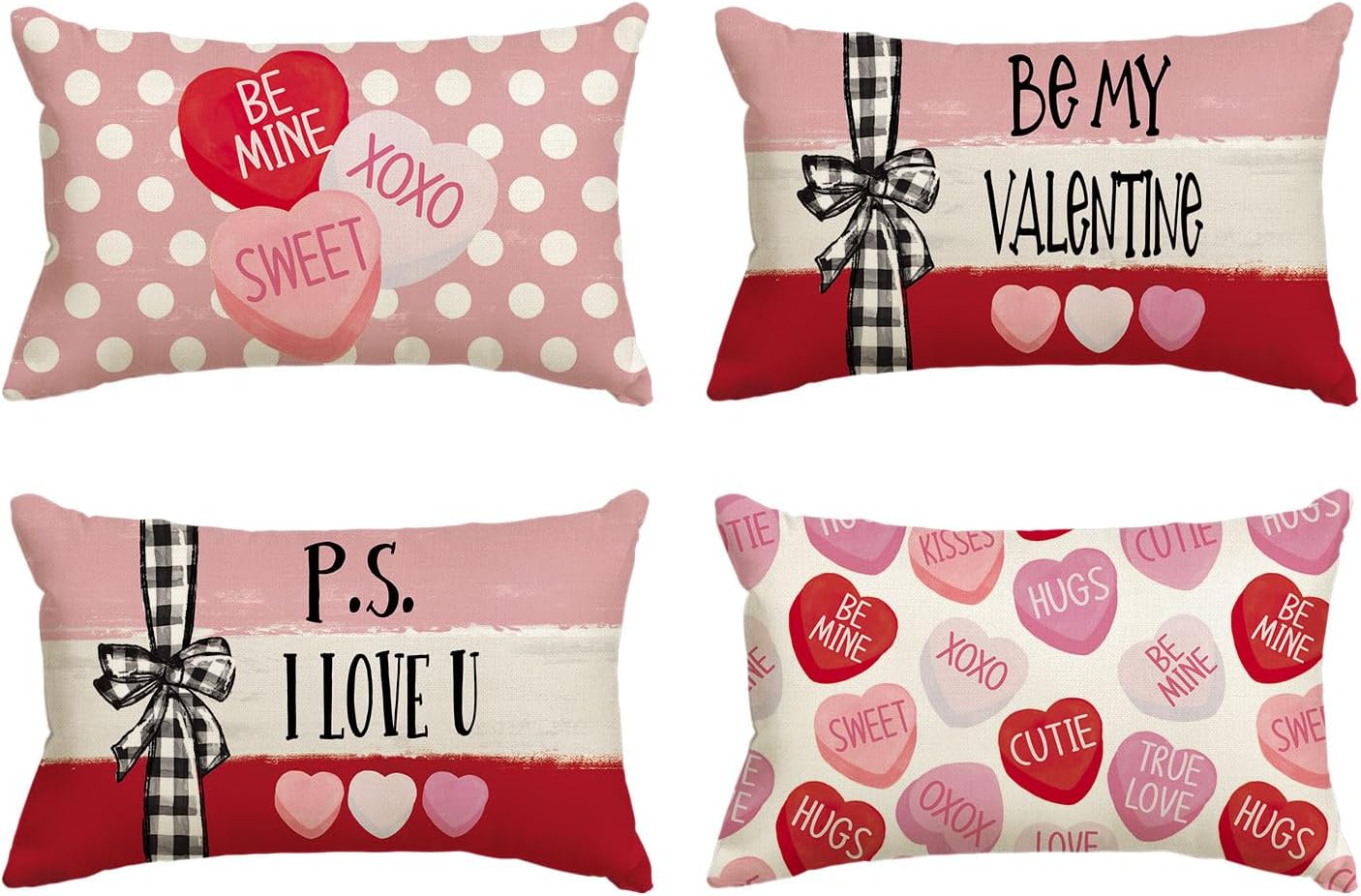 AVOIN colorlife Be My Valentine Red Candy Heart Throw Pillow Covers, 12 x 20 Inc...