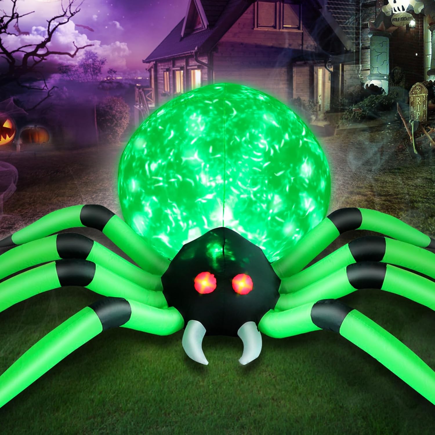10 FT Halloween Inflatable Spider Outdoor Decorations for Yard, Blow Up Hallowee...