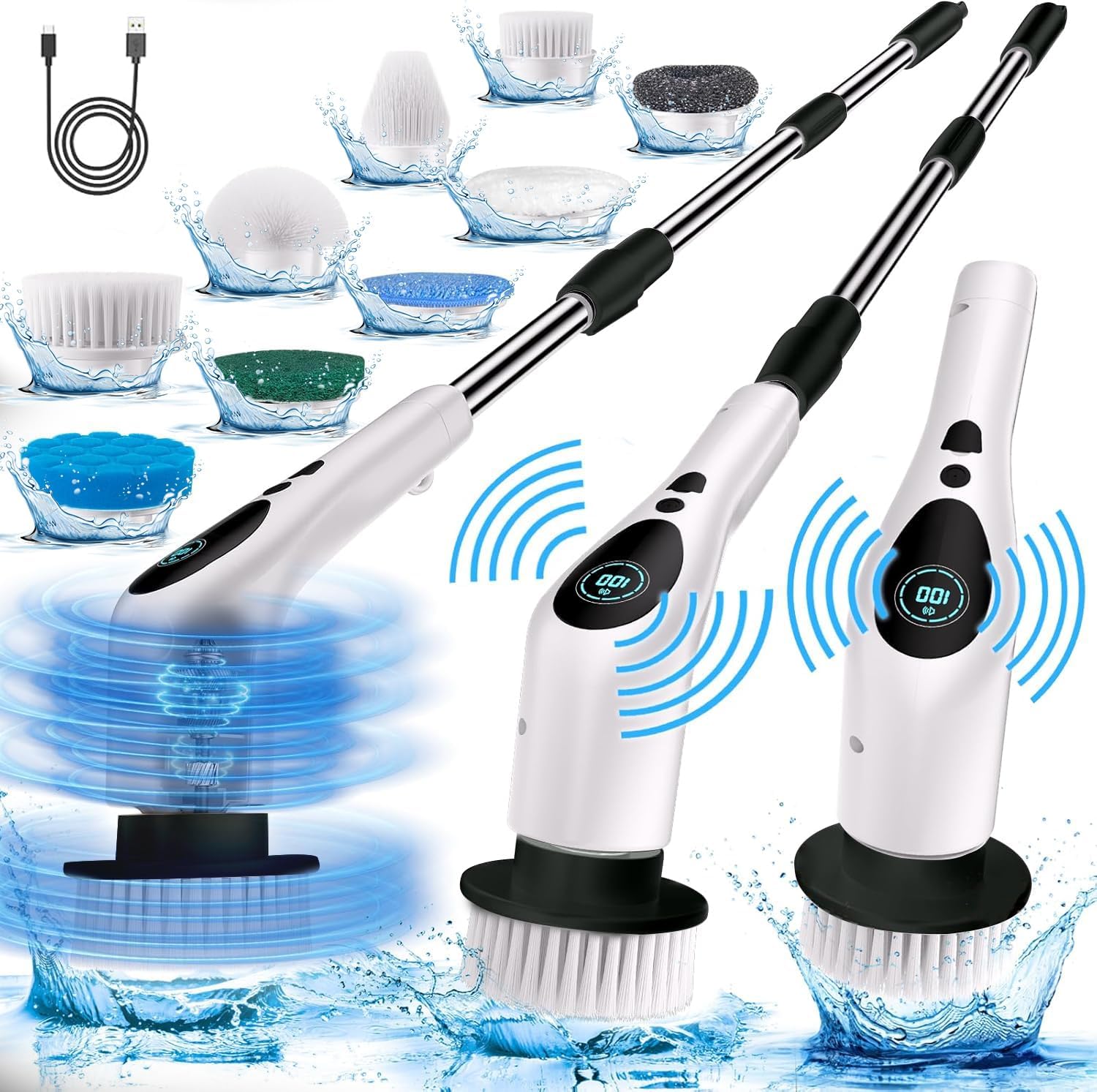 DLD Electric Spin Scrubber, Cordless Cleaning Brush with Adjustable Extension Ar...
