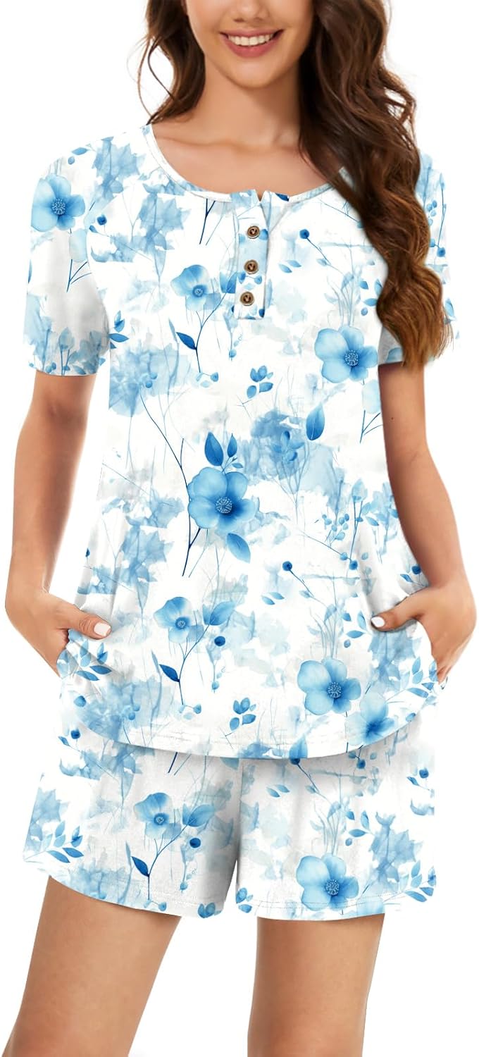 Netsmile Women's 2024 2 piece Pajamas Set Summer Short Sleeve Button Down Shirt...