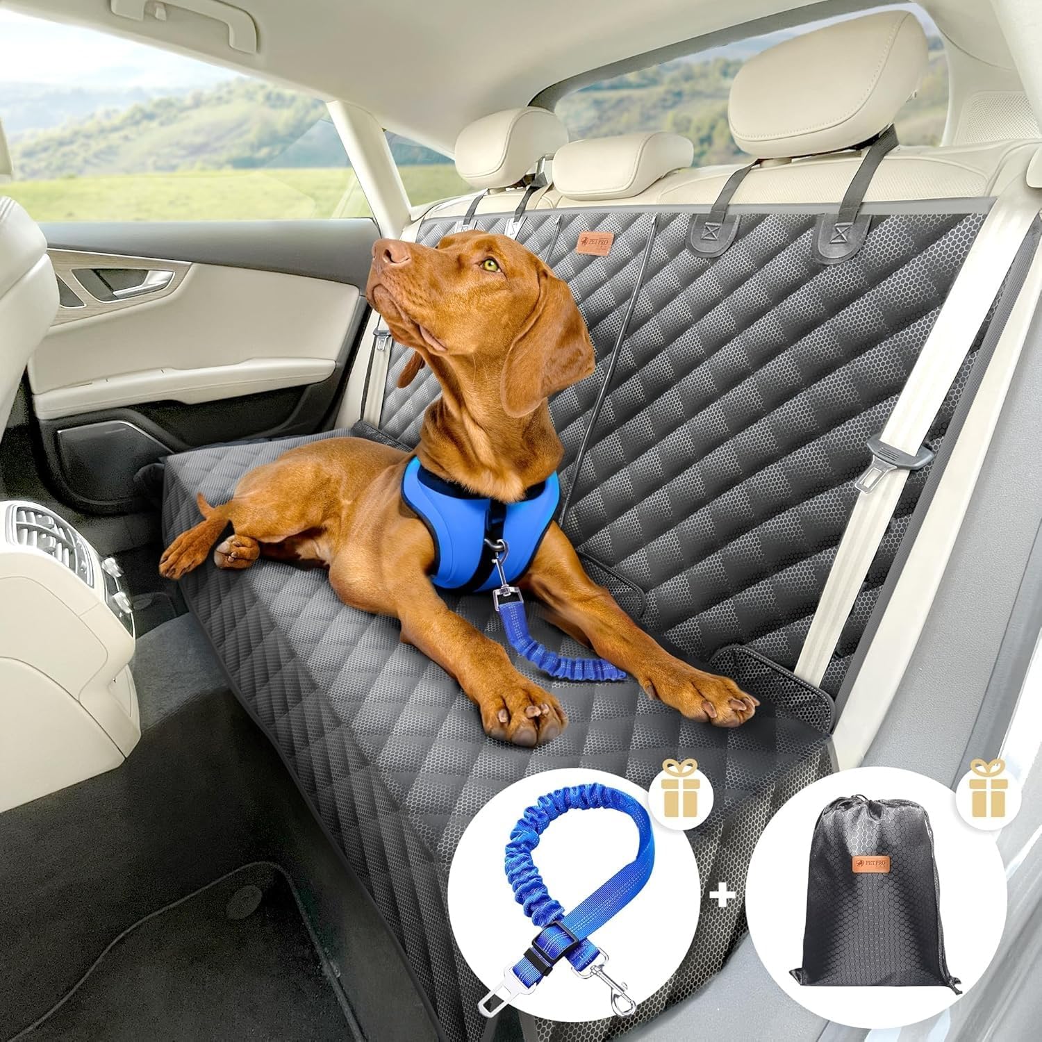 PETPROVED Dog Car Seat Cover, Bench Dog Back Seat Cover for Dogs Nonslip Waterpr...