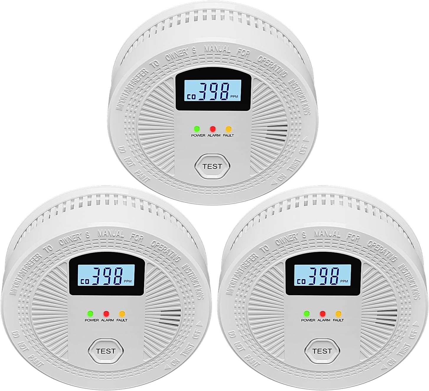 3 Pack Combination Photoelectric Smoke and Carbon Monoxide Alarm Detector with D...