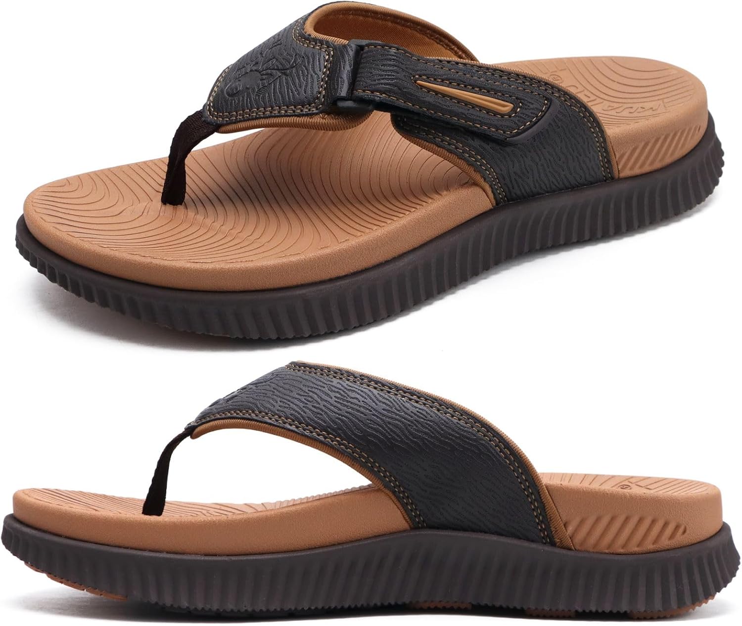 KuaiLu Mens Orthotic Flip Flops Men's Recovery Walking Sandals Adjustable Thick...