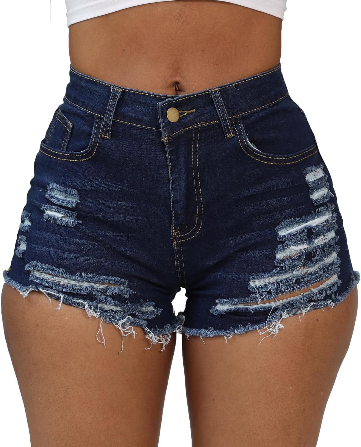 Weigou Women Jean Short Ripped Hot Shorts Comfy Stretchy Women Fringed Denim Sho...