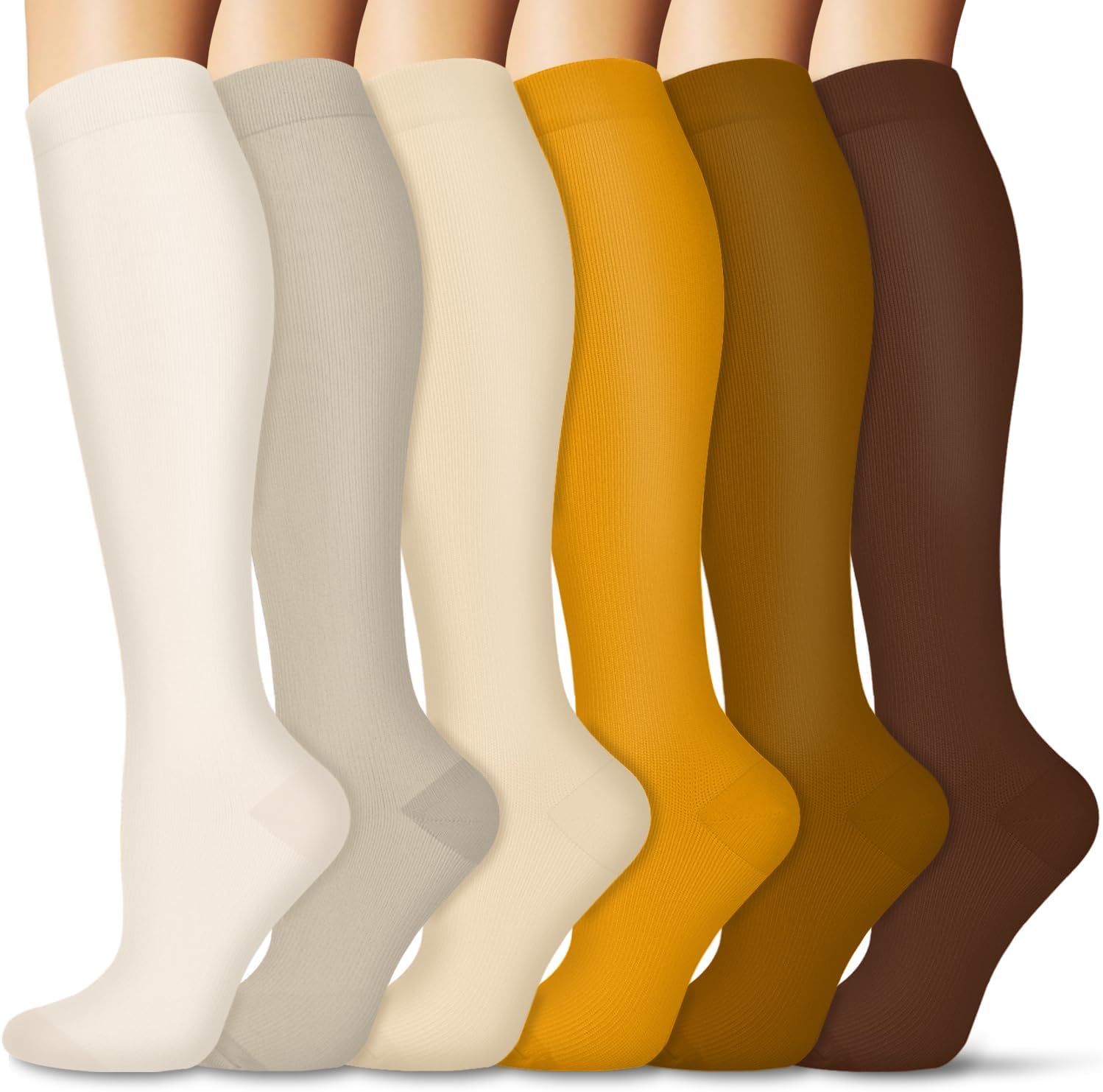 FULLSOFT 6 Pairs Compression Socks for Women and Men, 15-20 mmHg Support Knee Hi...