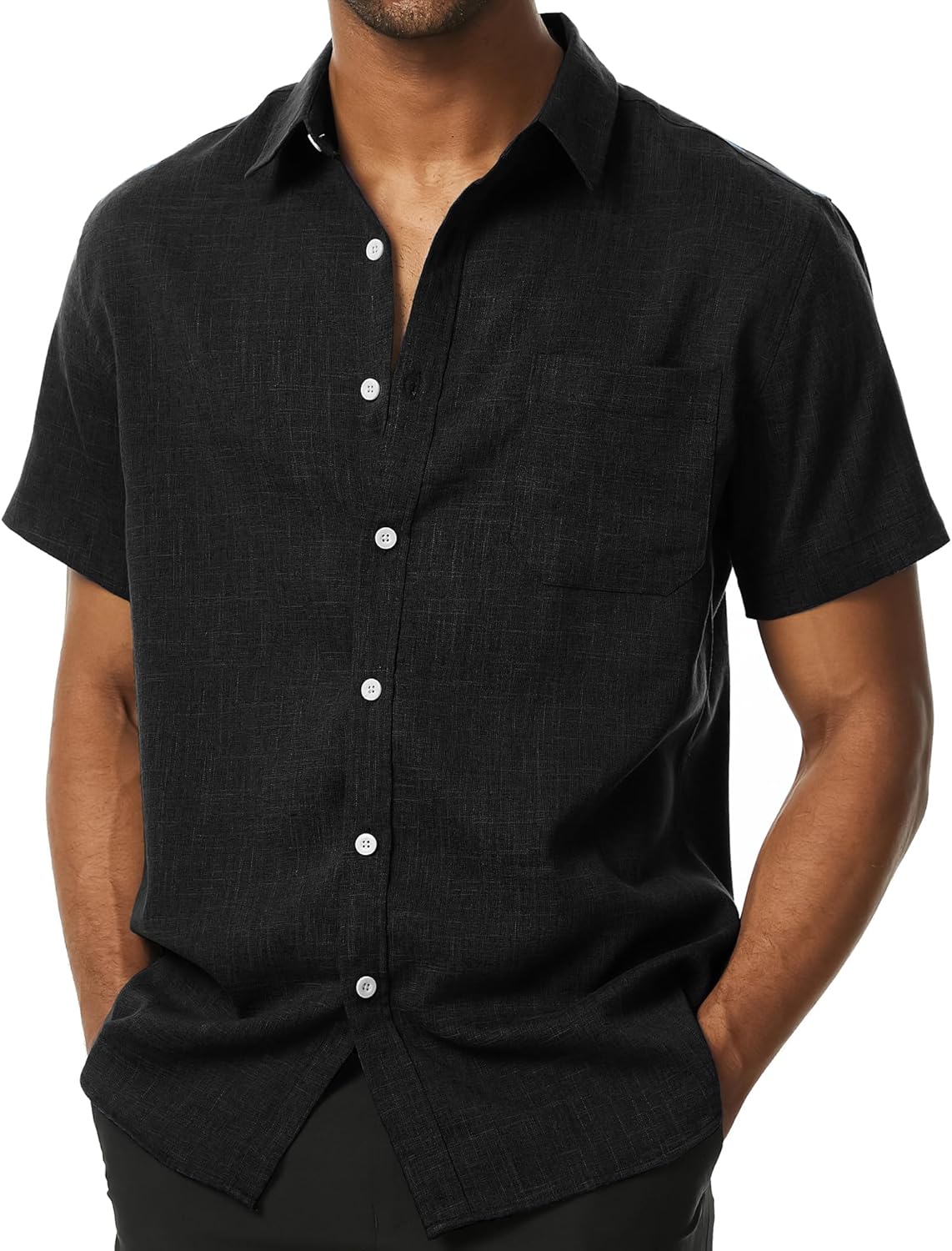 Men's Texture Linen Casual Button Down Shirt Summer Hipster Regular Fit Short Sl...