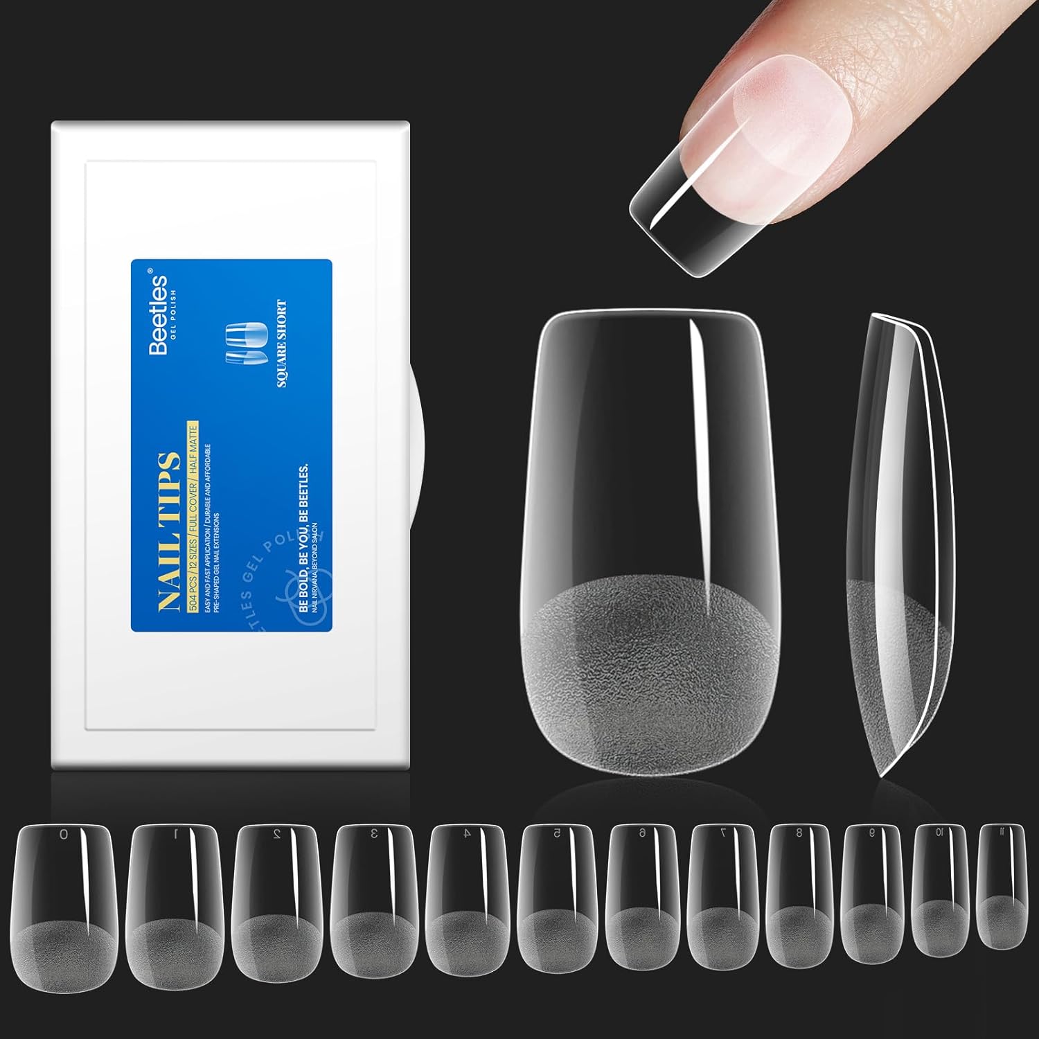 Beetles Nail Tips Etch X Gel Nail Tips 504Pcs Pre Filed Half Matte Short Square...