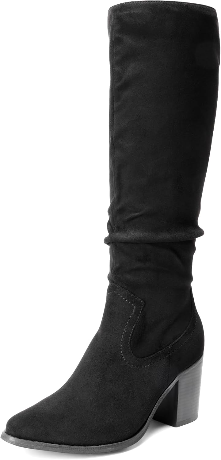DREAM PAIRS Women's Knee-High Boots, Comfortable Chunky Block Heel Pointed Toe P...