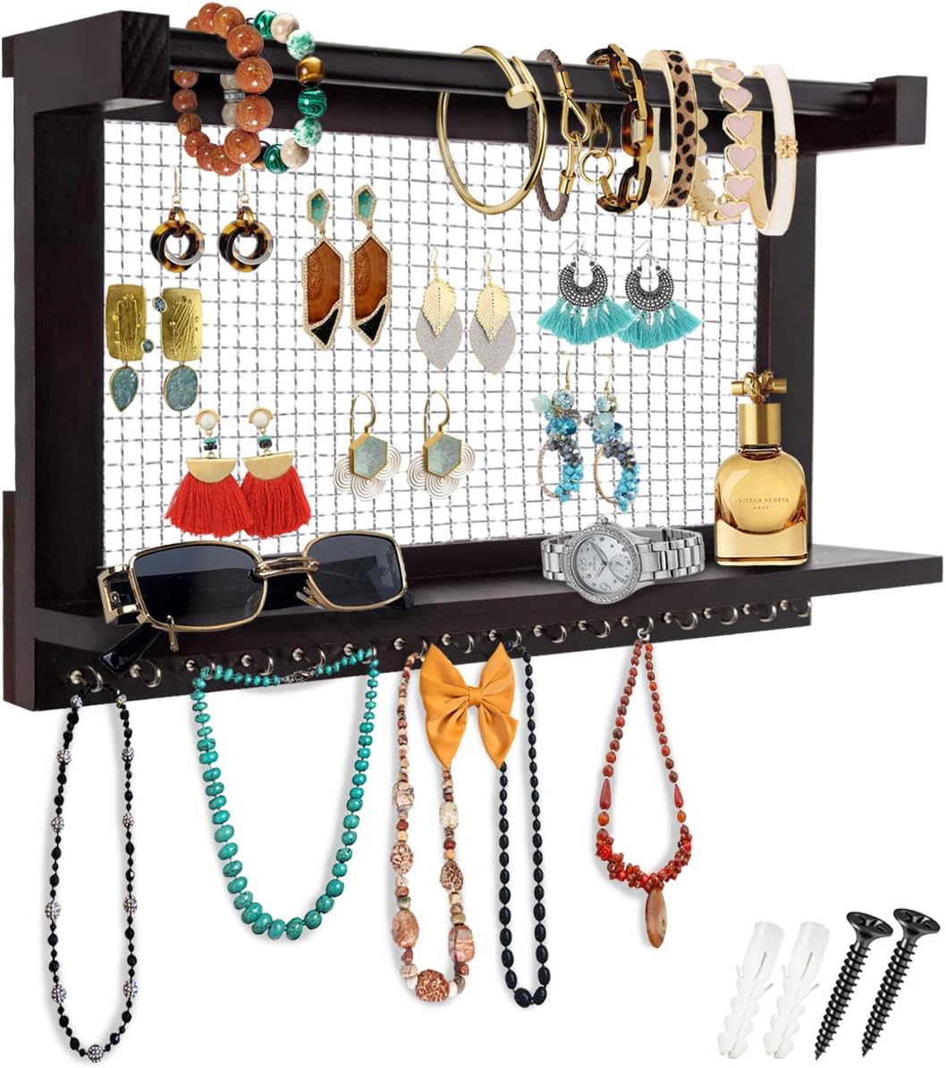 Rustic Jewelry Organizer – Wall Mounted Jewelry Holder with Removable Bracelet R...