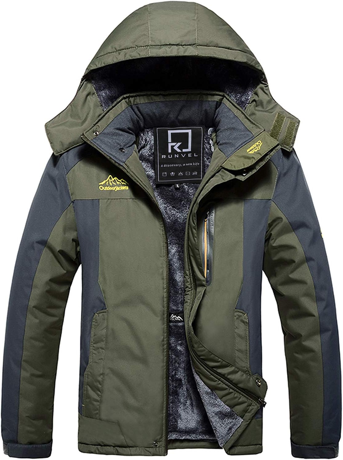 R RUNVEL Men's Waterproof Fleece Jackets Winter Warm Windproof Outdoor Ski Coats...