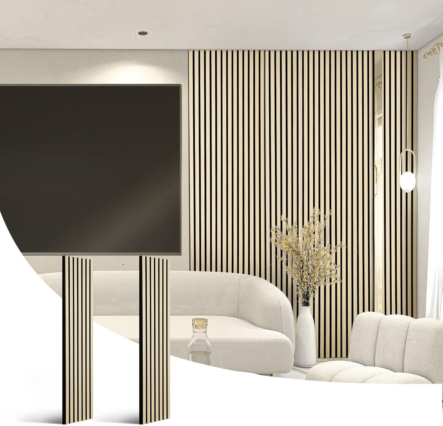 Wood Slat Wall Panel - 2 Pcs Soundproof Wood Panels for Wall and Ceiling 47.24“x...