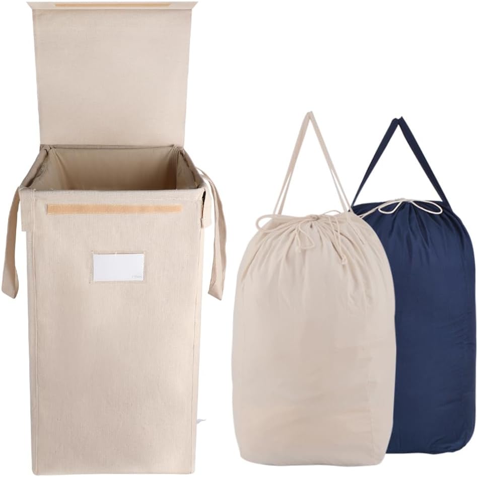 MCleanPin 210L Laundry Hamper with Lid and 2 Removable Liners, Collapsible Dirty...