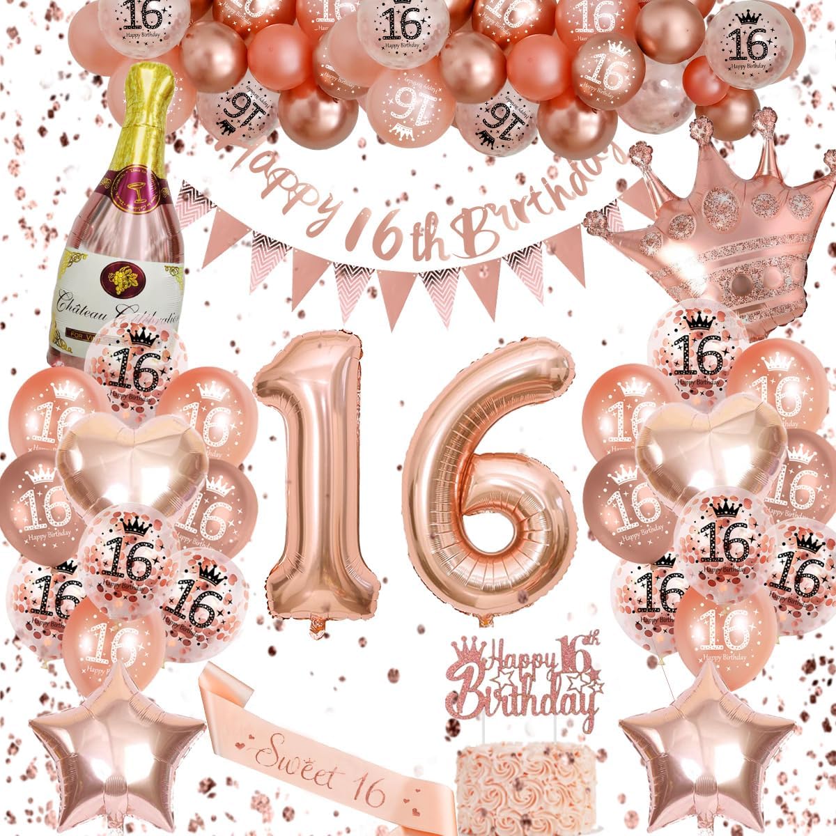 16th Birthday Decorations, Rose Gold Birthday Decoration, Girl Birthday Party De...