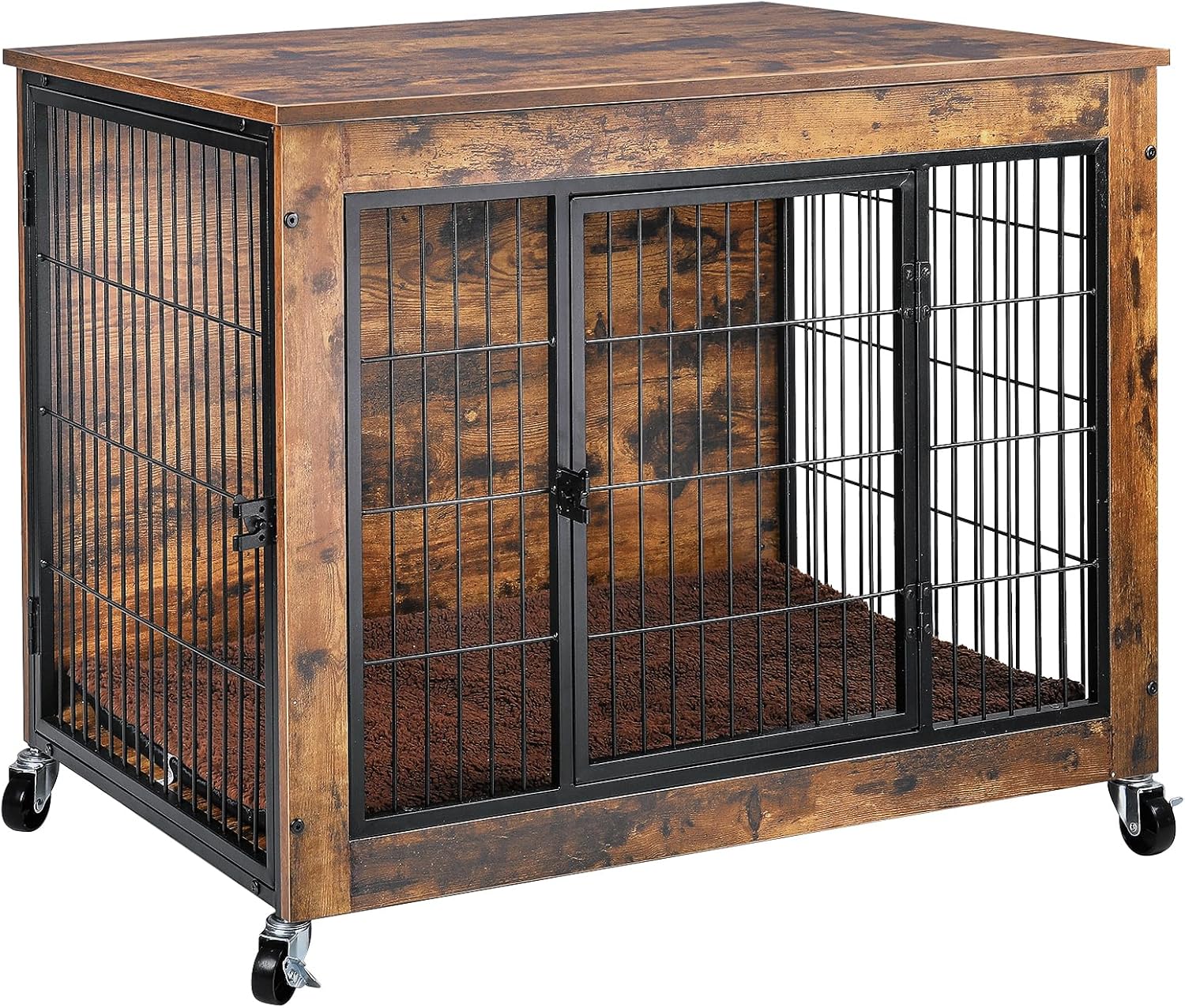 LEMBERI Dog Crate Furniture with Cushion, 38 Inch Double Doors Wooden Dog Kennel...
